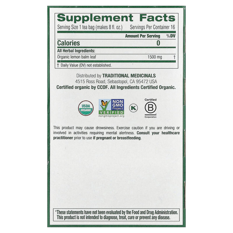 Traditional Medicinals Organic Lemon Balm herbal tea - view 2