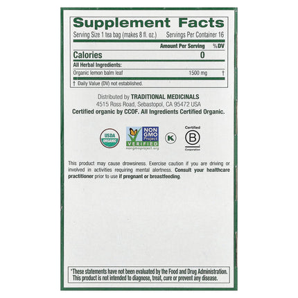 Traditional Medicinals Organic Lemon Balm herbal tea - view 2