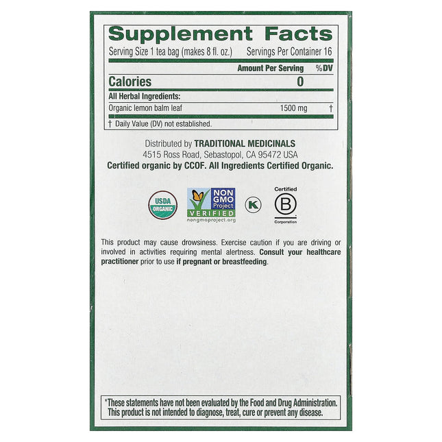 Traditional Medicinals Organic Lemon Balm herbal tea - view 2