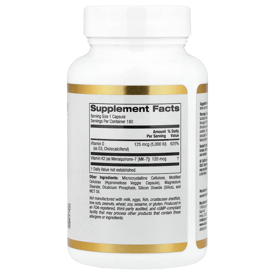 California Gold Nutrition Vitamin D3 plus K2 capsules bottle