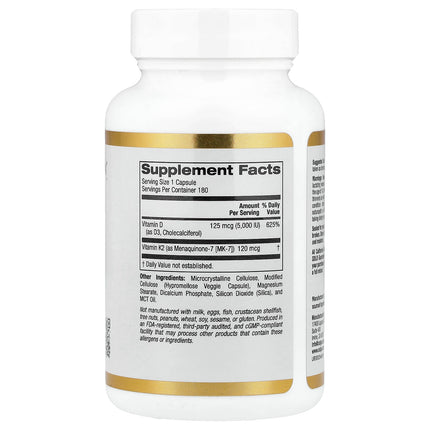 California Gold Nutrition D3 K2 supplement bottle product image