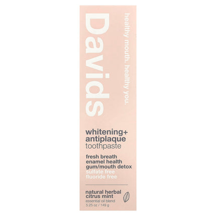 Davids Whitening + Antiplaque Toothpaste, Natural Herbal Citrus Mint - ingredient label