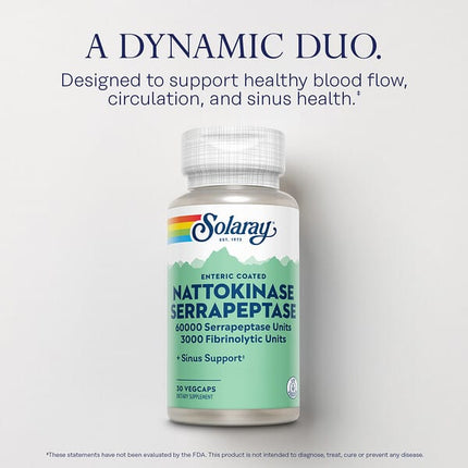 Solaray Nattokinase Serrapeptase, Enteric Coated, 30 VegCaps, packaging detail 3