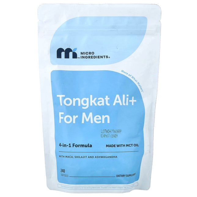 Micro Ingredients Tongkat Ali+ For Men 240 softgels, 4-in-1 formula, front label