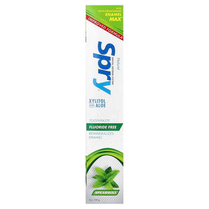 Xlear Natural Spry Fluoride Free Toothpaste, Spearmint - ingredient label