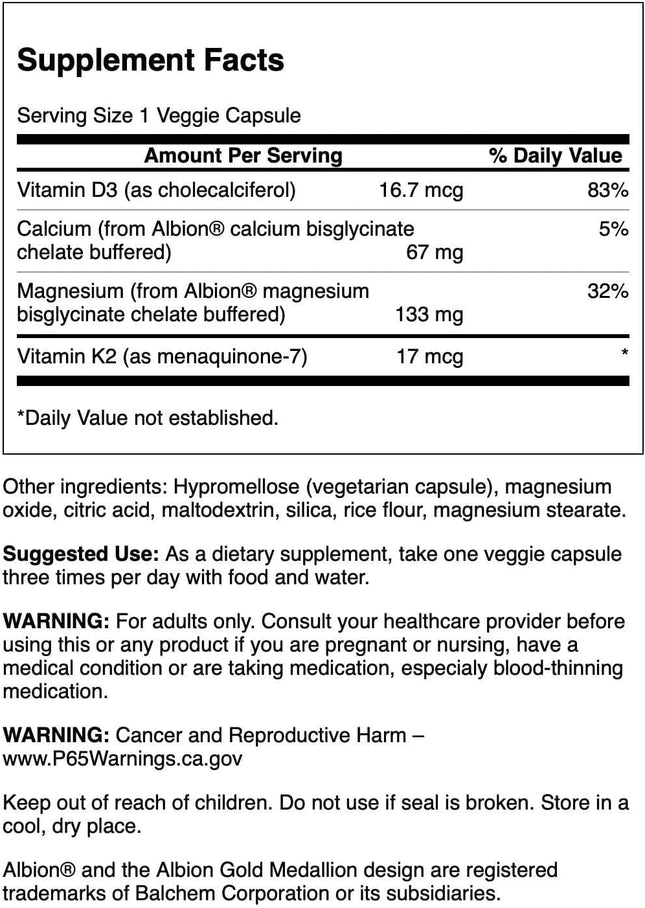 Swanson Albion Chelated Magnesium & Calcium 2:1 90 Veg Capsules Label