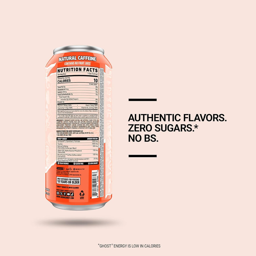 Ghost Energy Drink Peaches can with vibrant design