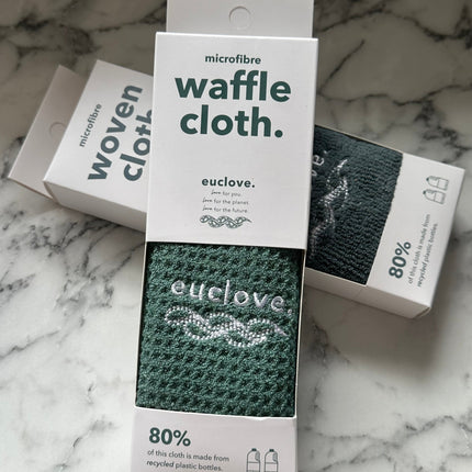 Euclove microfibre cloths in waffle texture for eco-friendly cleaning