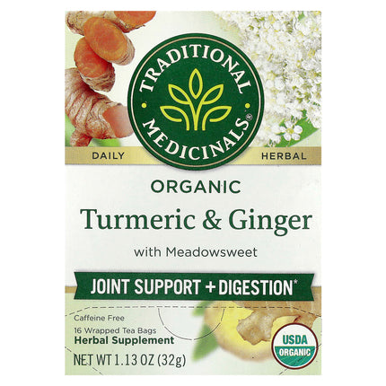 Traditional Medicinals Organic Turmeric & Ginger with Meadowsweet herbal tea, 32 g