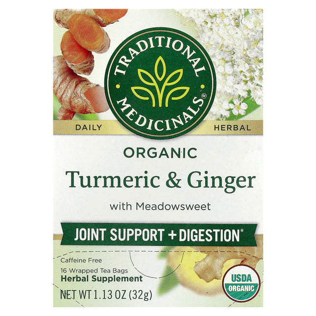 Traditional Medicinals Organic Turmeric & Ginger with Meadowsweet herbal tea, 32 g