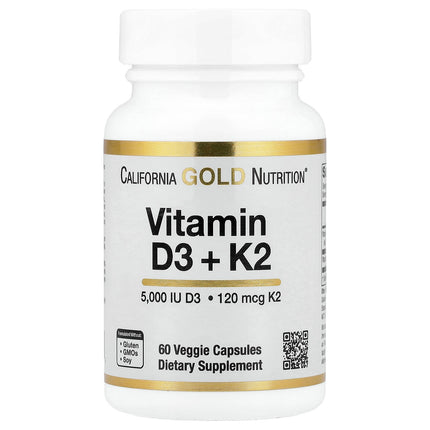 California Gold Nutrition Vitamin D3 + K2 supplement bottle front