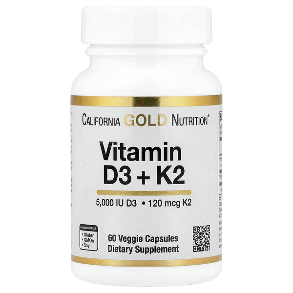 California Gold Nutrition Vitamin D3 + K2 supplement bottle front