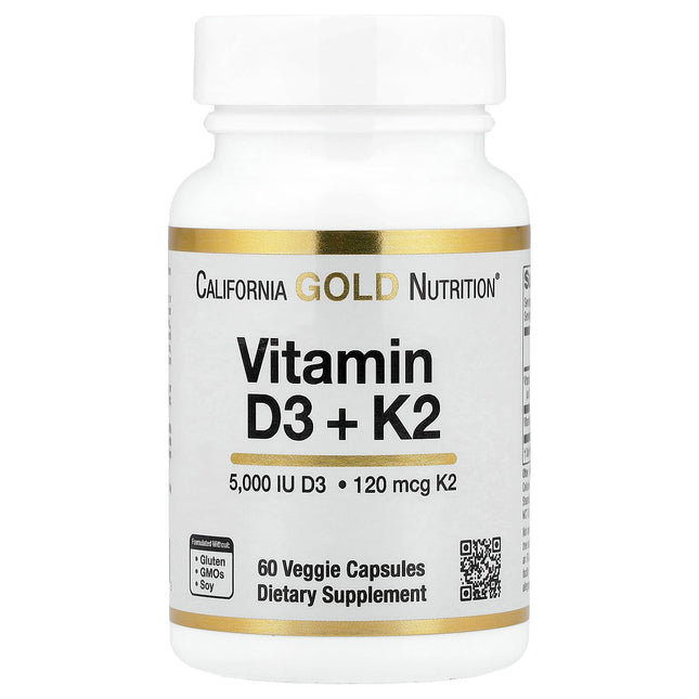 California Gold Nutrition Vitamin D3 plus K2 capsules bottle