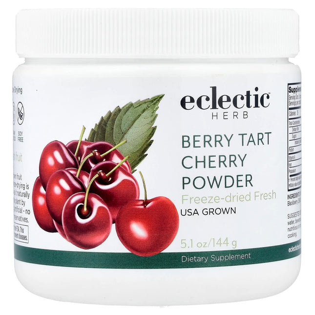 Eclectic Herb Berry Tart Cherry Powder jar, freeze-dried whole food tart cherry, blackberry and nettle leaf, 5.1oz 144g