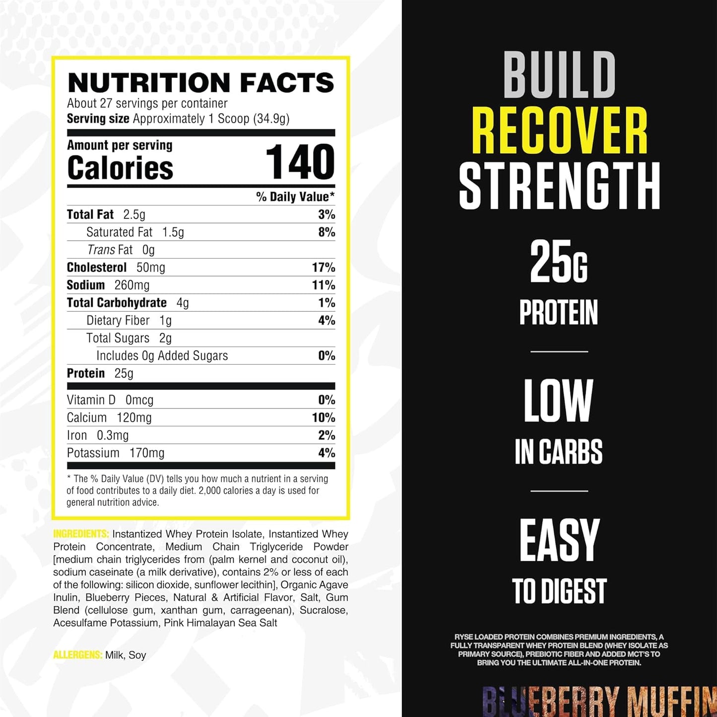 Ryse Blueberry Muffin Loaded Protein Powder 907 g