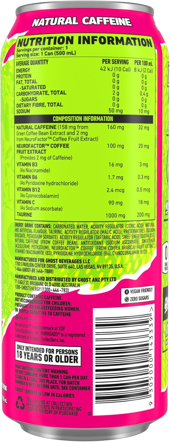 Ghost Energy Drink Warheads Sour Watermelon