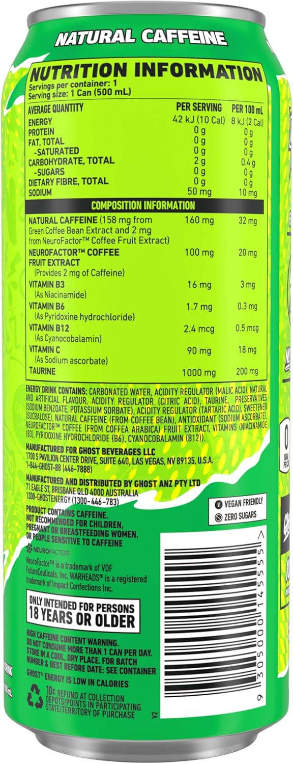 Ghost Energy Drink Warheads Sour Green Apple Warheads Sour Green Apple