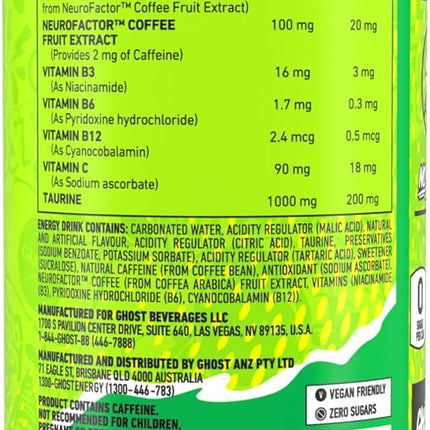 Ghost Energy Drink Warheads Sour Green Apple Warheads Sour Green Apple
