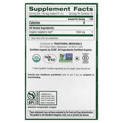 Traditional Medicinals Organic Raspberry Leaf herbal tea - view 2