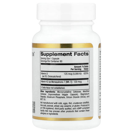 California Gold Nutrition Vitamin D3 + K2 capsules product bottle