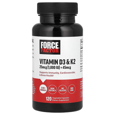 Force Factor Vitamin D3 & K2 120 Vegetable Capsules product image