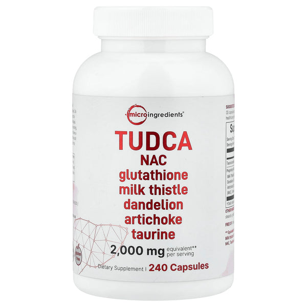 Micro Ingredients TUDCA Complex bottle with NAC, glutathione, milk thistle, dandelion, artichoke and taurine, 240 capsules