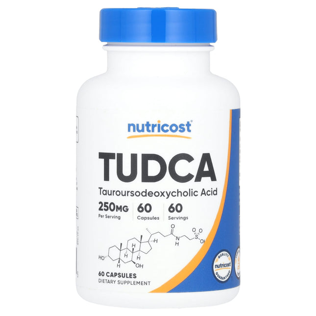 Nutricost TUDCA 250mg capsules bottle, 60 capsule front label
