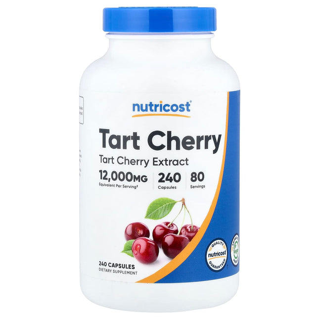 Nutricost Tart Cherry capsule bottle, 12,000mg equivalent per serving, 240 vegan capsules