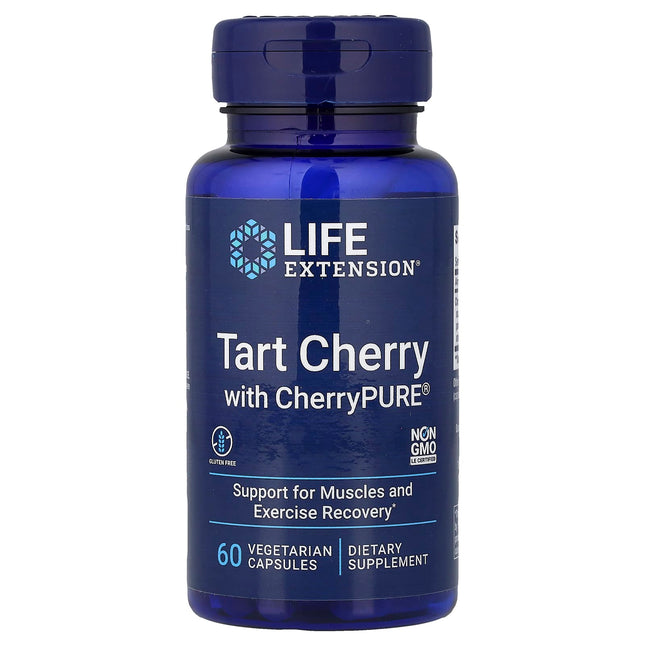 Life Extension Tart Cherry with CherryPURE vegetarian capsule bottle, 480mg, muscle and exercise recovery, 60 capsules