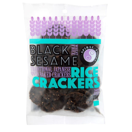 Spiral Foods black sesame crackers 75g pack on display