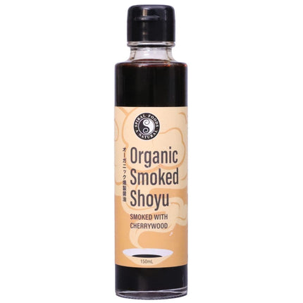 Spiral Foods smoked shoyu 150ml bottle on white background