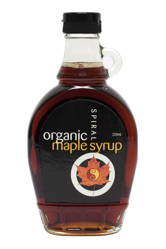 Spiral Foods Maple Syrup 250ML bottle on white background