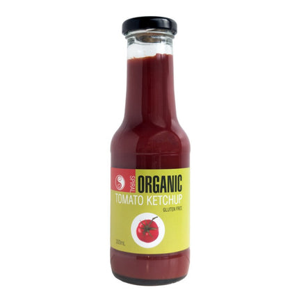 Spiral Foods tomato ketchup 300ml bottle on a white background
