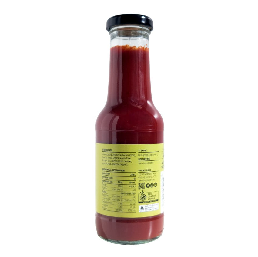 Spiral Foods tomato ketchup 300ml bottle on white background