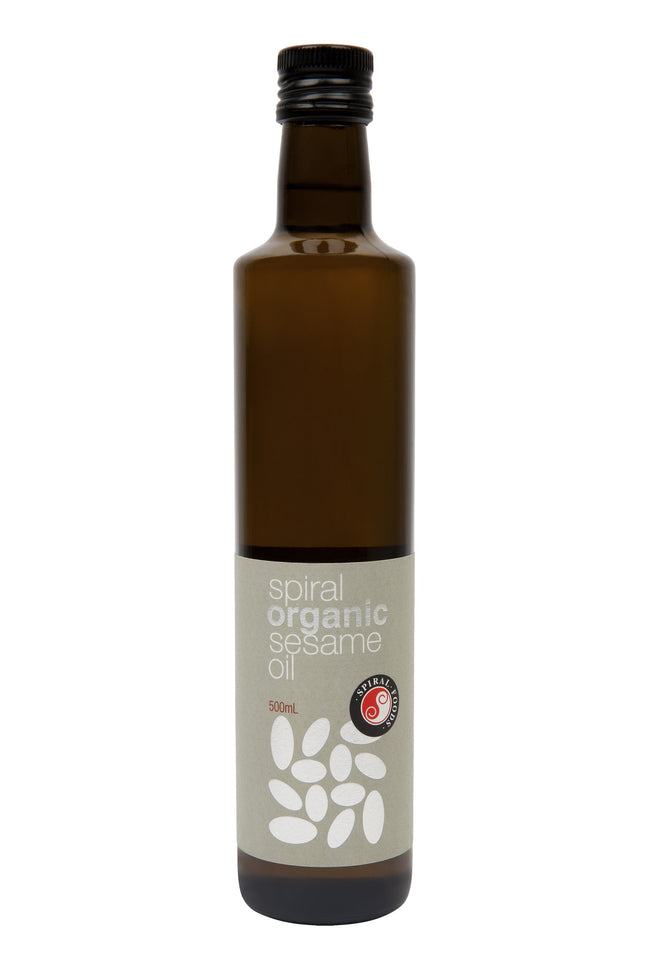 Spiral Foods sesame oil 500ML bottle on white background