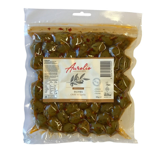 Aurelio Organic Chili Garlic Olives 300G