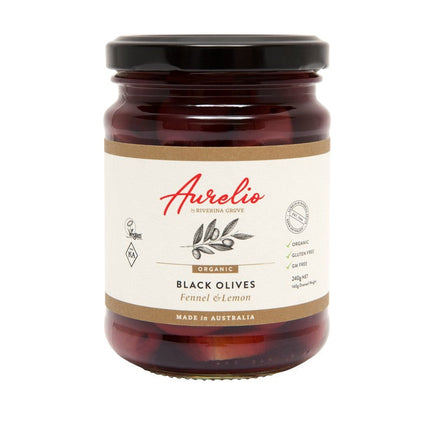Aurelio Organic Black Olives Fennel/Lemon 240G