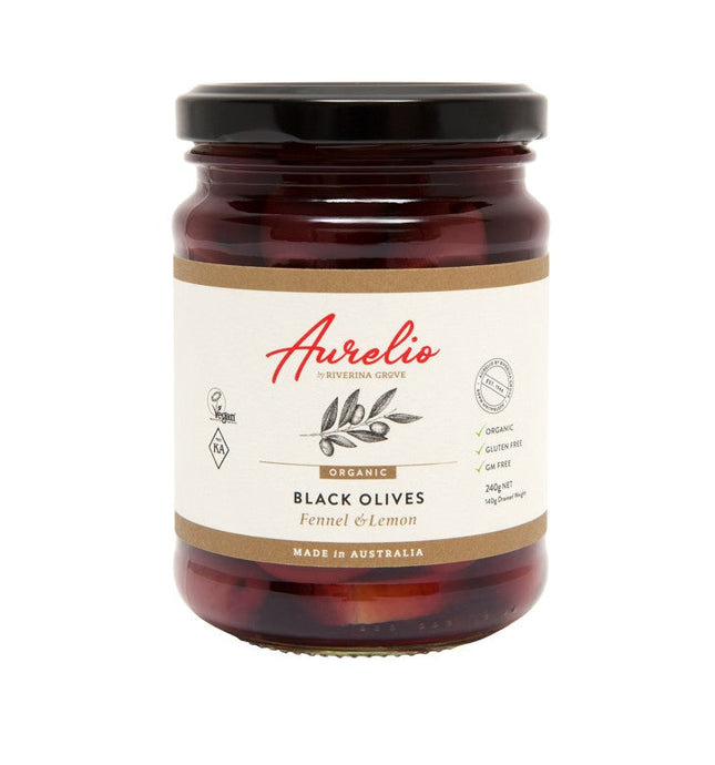 Aurelio Organic Black Olives Fennel/Lemon 240G