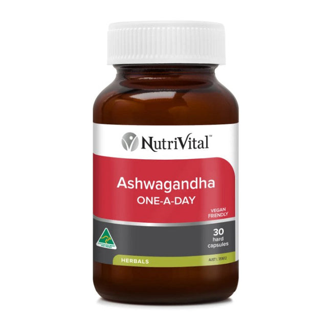 NutriVital Ashwagandha supplement bottle on tabletop