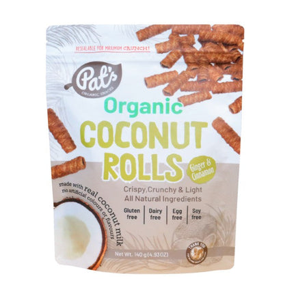 Pat's Organic Coconut Rolls Ginger Cinnamon 140g x 12
