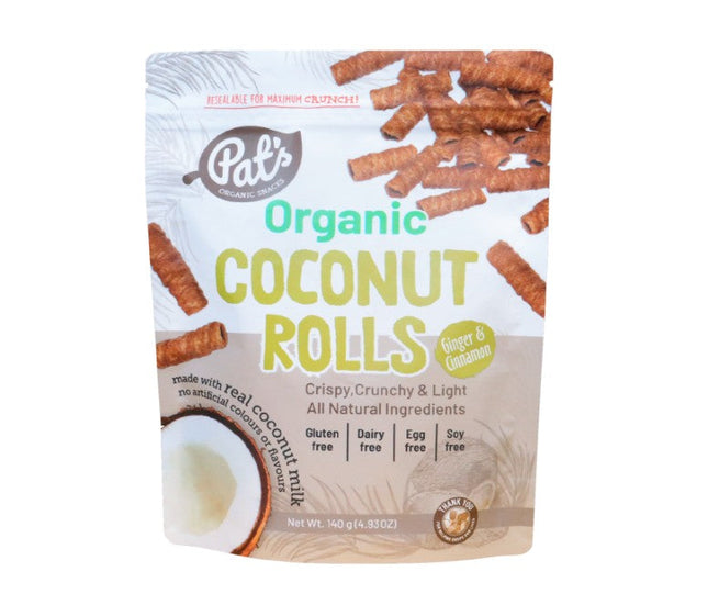 Pat's Organic Coconut Rolls Ginger Cinnamon 140g x 12
