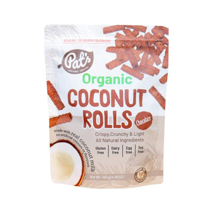 Pat's Organic Coconut Rolls Chocolate 140g x 12