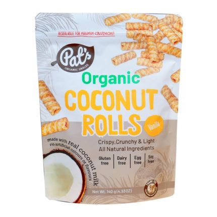 Pat's Organic Coconut Rolls Vanilla 140g x 12