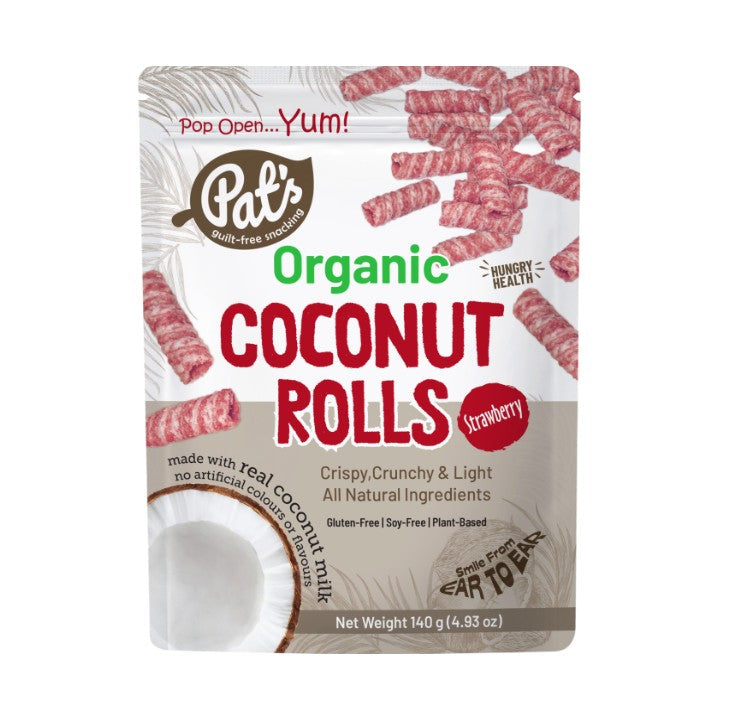 Pat's Organic Coconut Rolls Strawberry 140g x 12