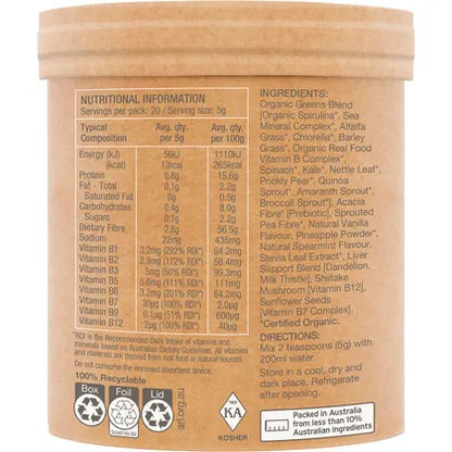 Amazonia Raw Organic Greens Vanilla Mint 100g
