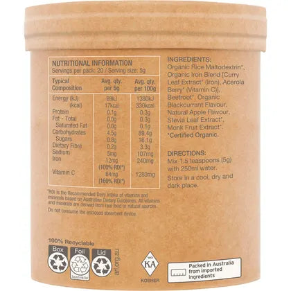 Amazonia Raw Organic Iron Apple Blackcurrant 100g