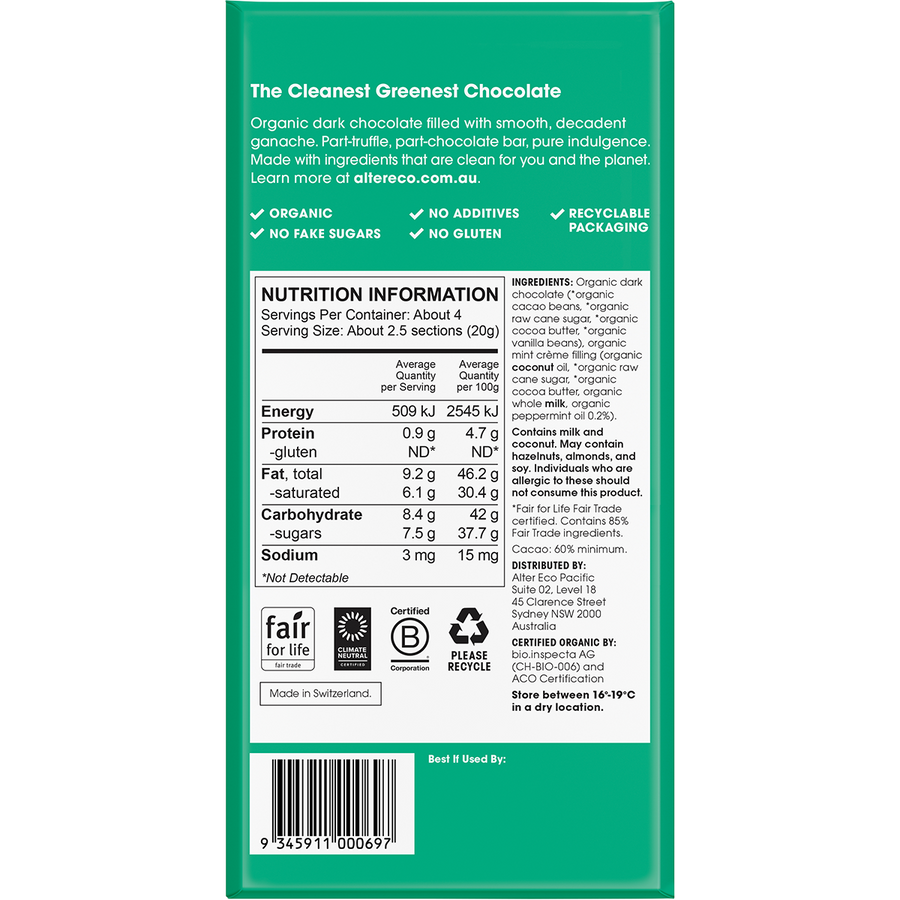 Chocolate Organic Mint Creme Dark Truffle Thins