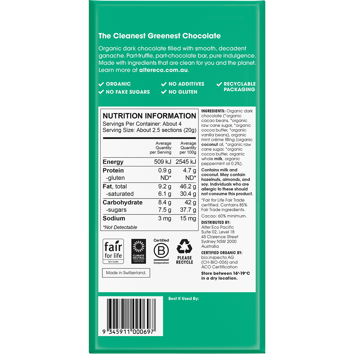 Chocolate Organic Mint Creme Dark Truffle Thins