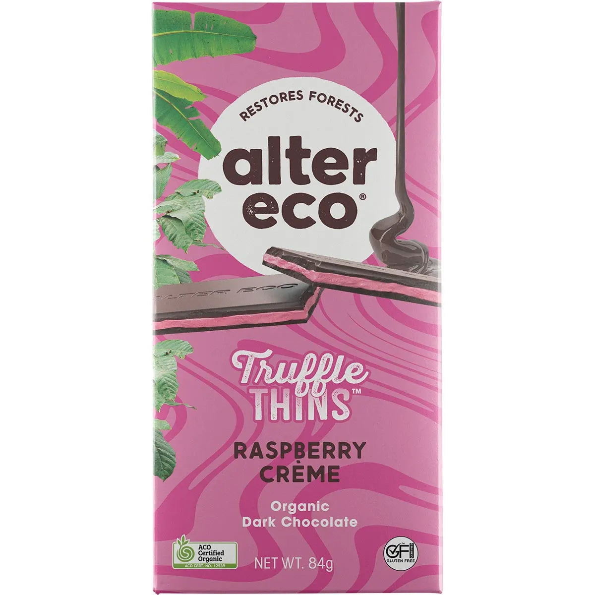 Alter Eco Chocolate Organic Raspberry Creme Dark Truffle Thins 12x84g