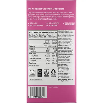 Alter Eco Chocolate Organic Raspberry Creme Dark Truffle Thins 12x84g